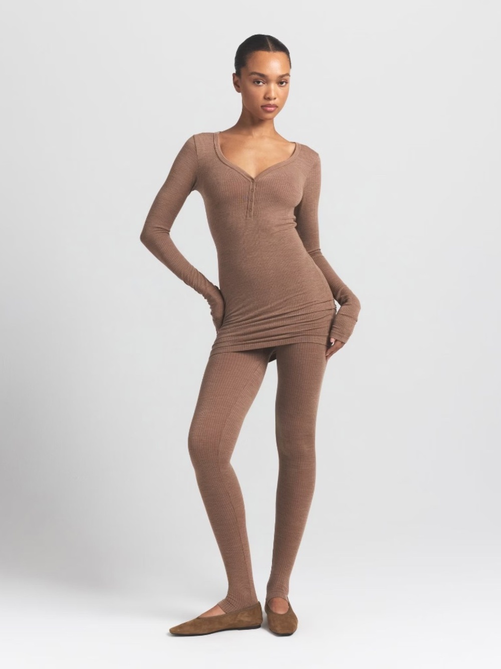 2 pc NWT Skims Ribbed Wool Henley Dress & High Waisted Leggings